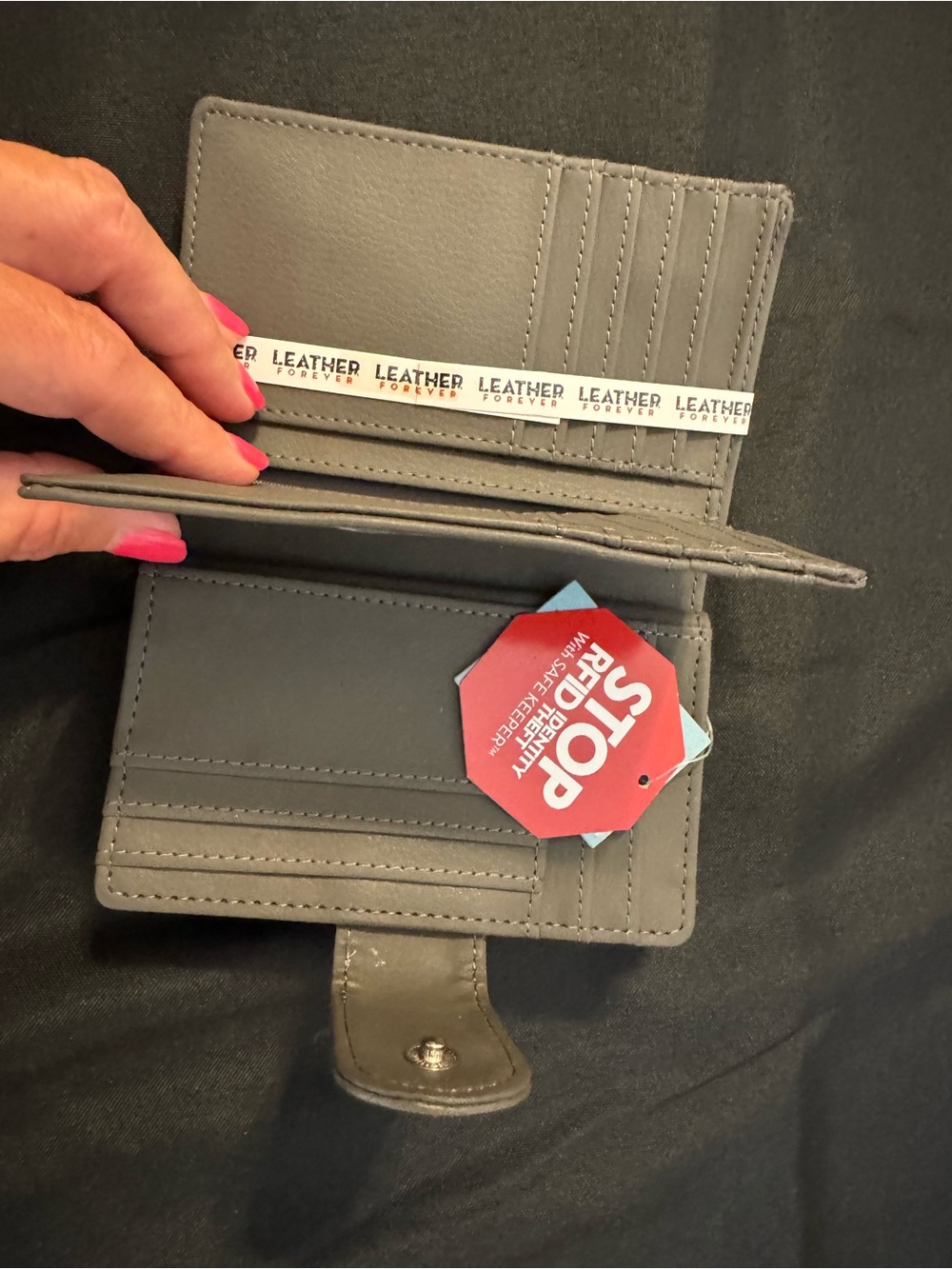 Gray Genuine Leather Wallet with Snap Closure - Picture 5 of 8